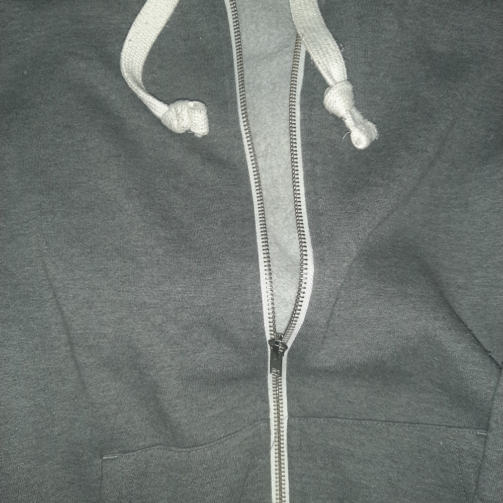Classic Gray Zip Hoodie with Drawstring - Picture 7 of 12